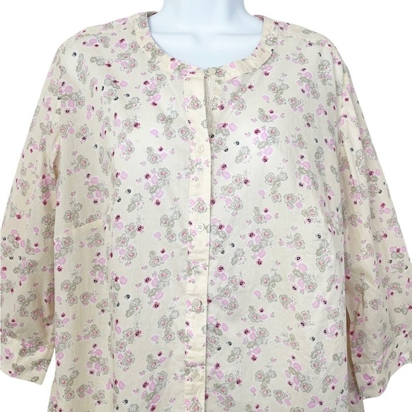 Lane Bryant Cotton Button Front Floral 3/4 Sleeves Top Pink NWT - Picture 4 of 13